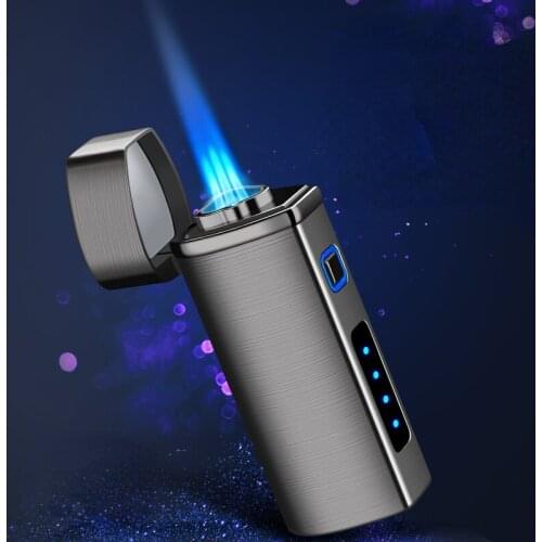 Three-head Direct-injection Blue Flame Cigar Gathering Fire Lighter Creative Gas and Electricity In One Induction Lighter