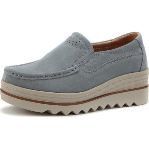 Woman Shoes 2018 leather women Female Height Increasing shoes Platform Slip On Sneaker Ballet Moccasins ladies shoes size 35-40