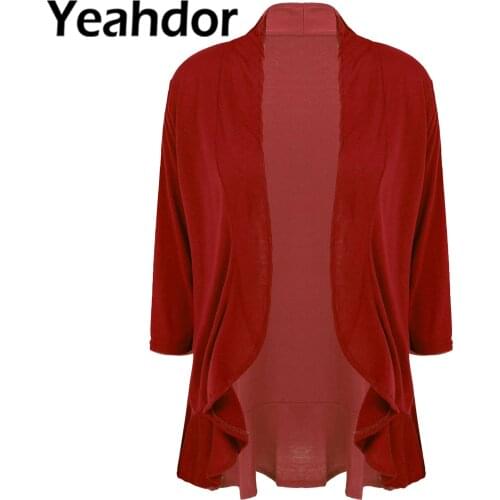 Women Open Front Cardigans 3/4 Sleeve Draped Ruffle Solid Color Bolero Shrug for Sleeveless Dress Wedding Wrap Jacket Cover Ups