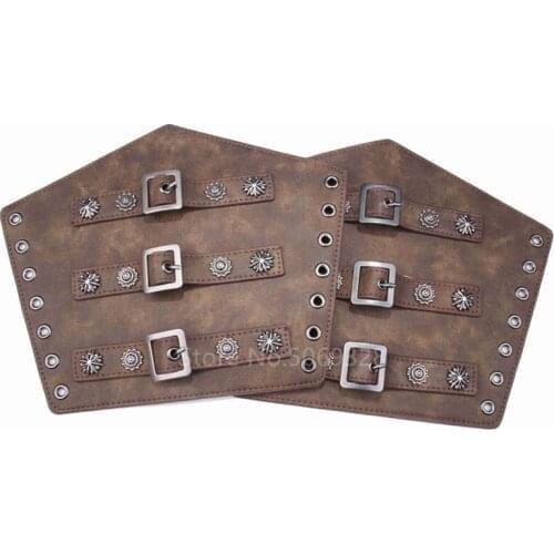 1 Pair Men Medieval Cosplay Leather Armor Arm Warmers Lace-Up Viking Pirate Knight Gauntlet Wristband Bracer