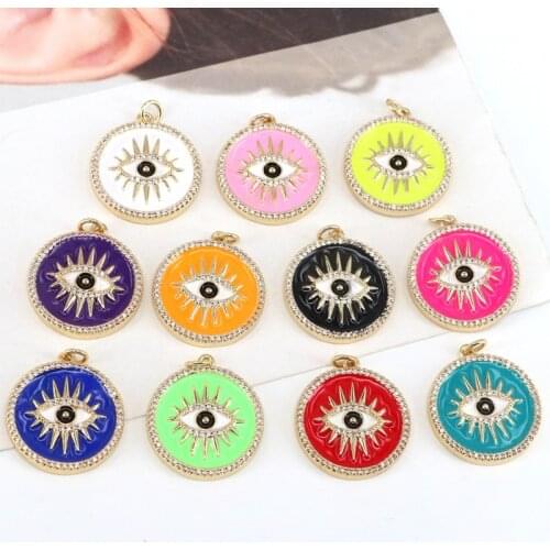 10Pcs Round Eye Shape Pendant Charms, Enamel Eye Good Luck Vintage Coin Pendant, Fashion Style Colorful Eye Charms Jewelry