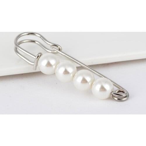 2pcs Large Pearl Safety Pin Sweater Lapel Pin Brooch Skirt Dress Kilt Pin for the Wedding Prom and Party Baby Shower Party