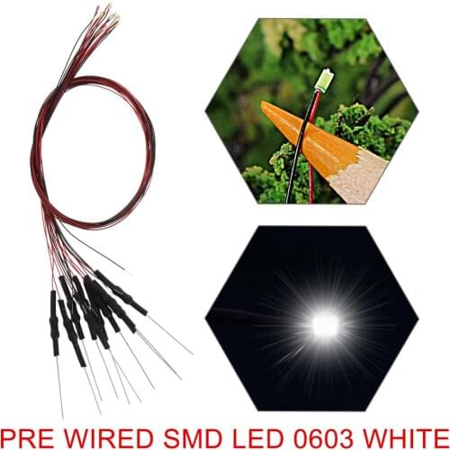 20pcs/40pcs Pre-wired SMD 0603 LED Bright White Pre-soldered micro litz wired LED leads Model Train HO N OO Scale L0603W