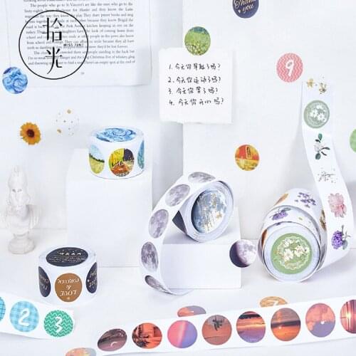 200pcs/roll Moon Twilight Dot Washi Tapes Masking Tape Decorative Decals Diy Round Stickers For Scrapbooking Diary Journal