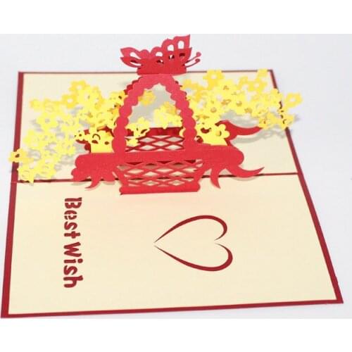 3D Laser Cut Handmade Butterfly Flower Basket Best Wish Paper Invitation Greeting Cards PostCard Friends Thanksgiving Gift