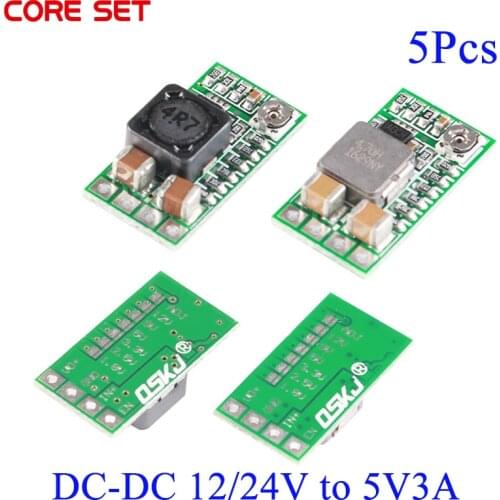 5pcs Mini DC-DC 12/24V to 5V3A Step Down Module Power Supply Module Converter 97.5% Adjustable Efficiency Output Voltage