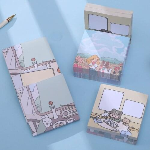 Cartoon Girl No Glue For Students With Sticky Notes Memo Pads Korean Stationery Back To School Cute Supplies Anime Kawaii 80Page