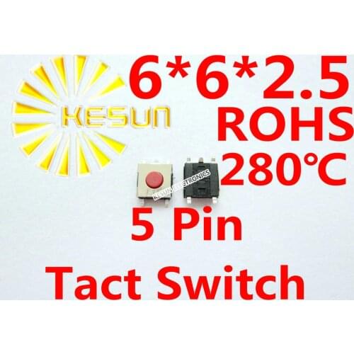 FREE SHIPPING 100PCS SMT 6X6X2.5MM 5pin Tactile Tact Push Button Micro Switch Momentary ROHS