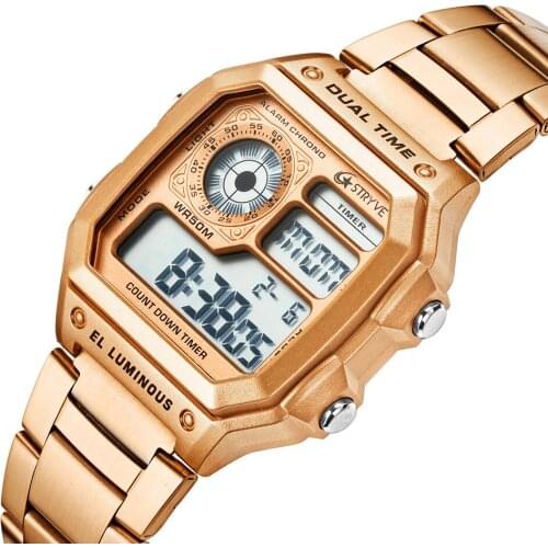 New Stryve 8007 Brand Electronic Count Down Digital Led Clock Stainless Steel Waterproof Luxury Men Sports Watch horloges mannen