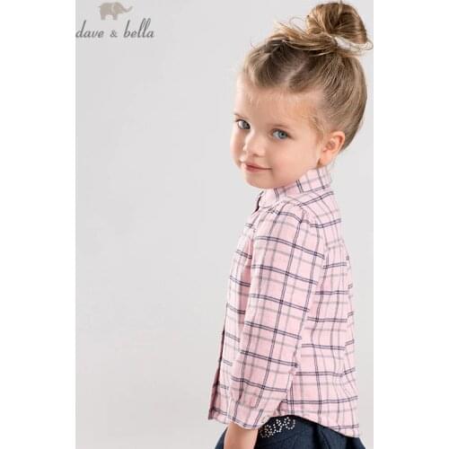 DB12694 dave bella winter baby girls cute plaid infant toddler tops children high quality clothes
