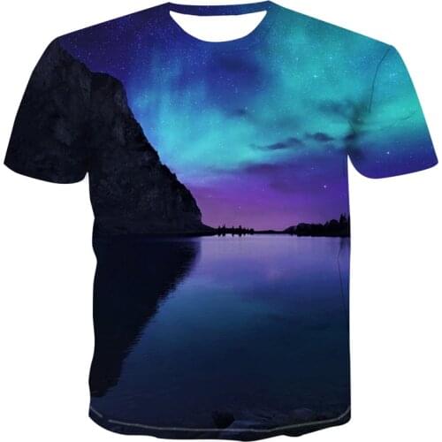 Summer Starry Sky Aurora Pattern short sleeve t-shirts Men Fashion Casual Universe graphic t shirts Cool Style Print T-shirt Top