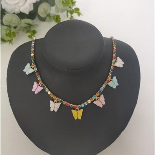 Hot sale Colour Popular Necklaces for women butterfly Bohemia Rhinestone Jewelery for Girls Neck Chains Figure Pendant Choker