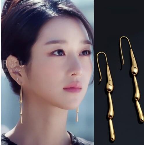 HUANZHI 2020 New TV Play Its Okay to Not Be Okay Seo Yea Ji Gold Silver Water Drop Long Tassel Metal Earrings for Women