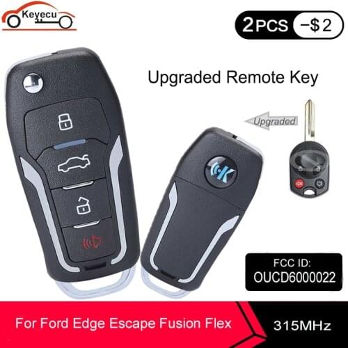 KEYECU 315MHz 4D63 80 Bit OUCD600002 Upgraded Flip Remote Key Fob 4 Button for Ford C-MAX Escape F-350 Focus Transit Connect
