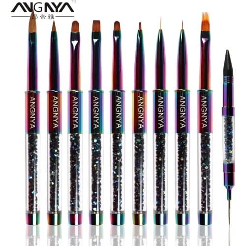 ANGNYA Nail Art Aurora Color Acrylic Liquid Powder Carving UV Gel Extension Builder Brush French Flower Stripe Painting Brush