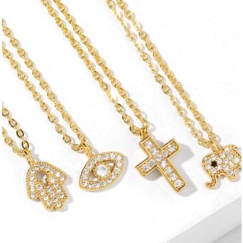 Cross evil eye Elephant multicolor micro pave cz zircon cubic zirconia necklace copper Clavicle Snake Chain Choker Pendant