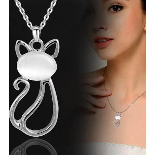 LEEKER Small Opal Cat Pendant Necklace Yellow Gold Silver Color Choker Link Chain Necklace For Women Accessories Jewelry 205 LK2