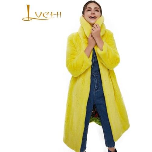LVCHI Winter2017 Imported Crown Swan Velvet Mink Coat Womens Turn-Down Collar Natural Fur Coats Mink Coat Slim Mink Fur Coats