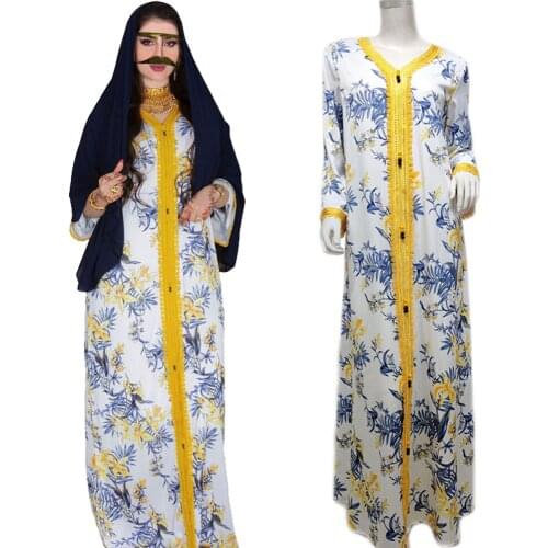 Moroccan Ethnic Muslim Women Long Dress Islamic Dubai Turkish Abaya Ramadan Kaftan Arabic Middle East V-neck Maxi Robe Gown New