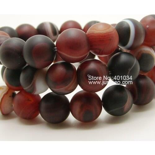 Matte Banded Brown Round Agate Beads Strand, AAA Semi Precious Stones 6-12mm 16'' inch
