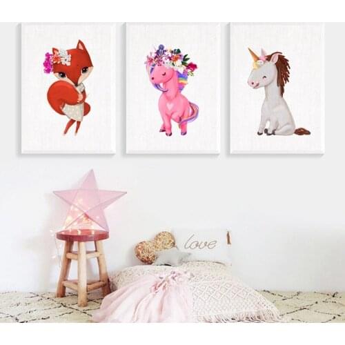 Cartoon Fox Unicorn Painting Nordic Childrens Room Modern Decorative Canvas Painting Wall Pictures for Living Room Posters