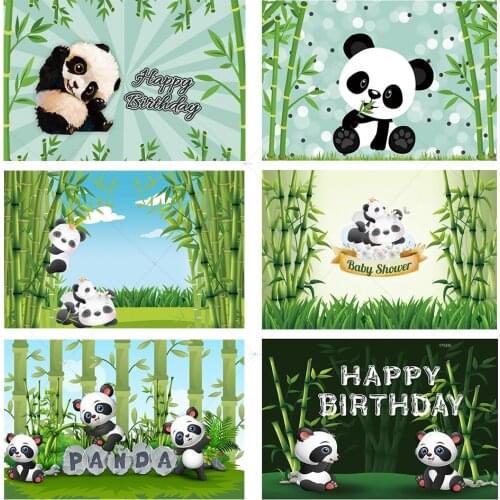 Cartoon Panda Baby Birthday Party Green Bamboo Jungle Boy Girl Customized Background Photographic Backdrop Photo Studio Props