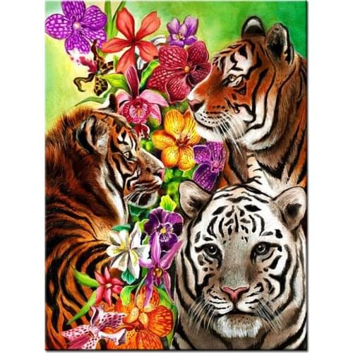 Diamond Pattern White Tiger,Diamond Painting Jungle Animal Full Square Round Diy Diamond Embroidery Butterfly And Flowers B123