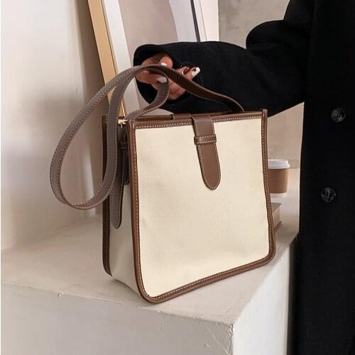 Niche Design Canvas Handbag New Korean Large-capacity Messenger Bucket Bag Hot Underarm Bag Shoulder Bag Dual-use Bag Width 26cm