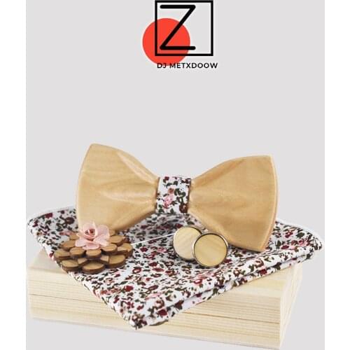 Novelty Fashion Bow Ties for Men Women Best Quality Classic Wood Bowtie 3D Handmade Brooch Butterfly Wood Bow Tie Gravata Set