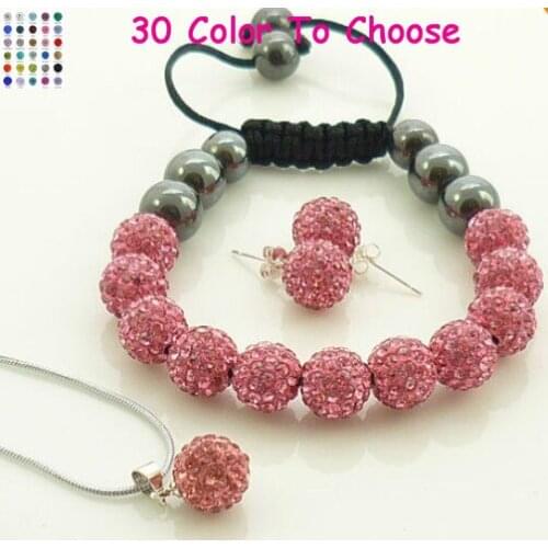 New arrive lowest price in aliexepress 10mm Pink Crystal crystal Set Cheapest Bracelet Earring Necklace wedding jewelry gdf2
