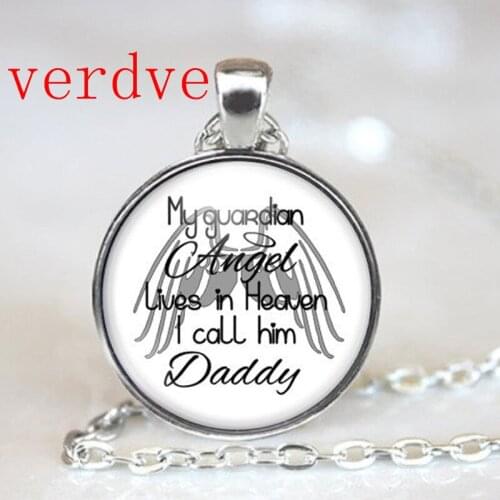 Dad Memorial Necklace In Loving Memory Remembrance Bereavement Gift my guardian angel lives in heaven Lettering Jewelry