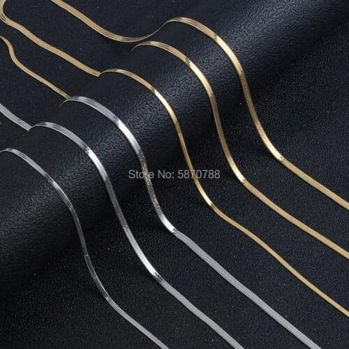 Yellow silver color Stainless Steel Gold Plated Herringbone Necklace Snake Flat Chain for men