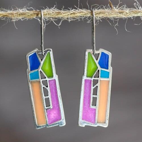 Multi-colors Mixed Dripping Oil Geometric Cute Earrings For Women Boho Colorful Splice Statement Earrings Pendientes P4D373