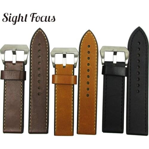 20mm 22mm 24mm 26mm Leather Rubber Lining Watch Band for pam Suunto Hamilton Strap Men Watch Belt Brown Straps Wrist Watchband