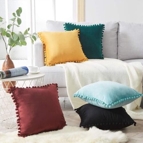 Luxury Cushion Cover Velvet Soft Pillow Covers Throw Pillows With Balls For Sofa Bed Car Home Decorative 45x45cm