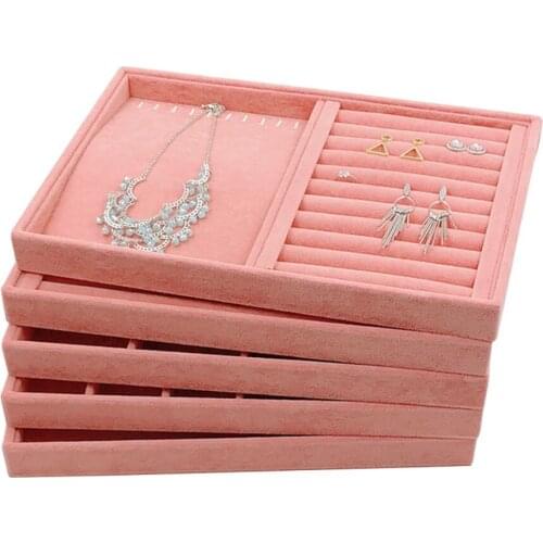 Pink 20 Hooks/12 Grids/10 Slots Velvet Hand Chain Ring Earring Necklace Bracelet Jewelry Display Showcase Organizer Holder Tray