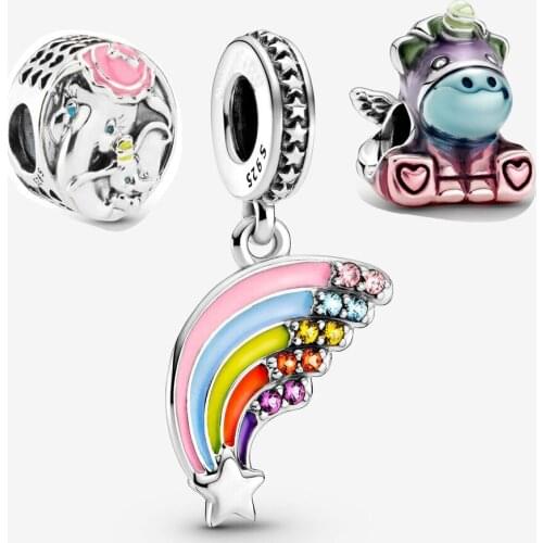 New 925 Sterling Silver Colourful Rainbow Bruno the Unicorn Charm Fit pandora Bracelet Rainbow Dangle Charm Packet DIY Jewelry