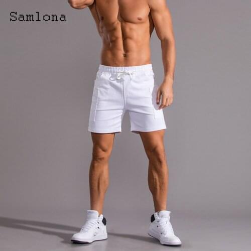 Samlona Plus Size 3xl Mens Leisure Shorts Drawstring Short Bottom Sexy Male Clothing 2021 Summer New Casual Shorts with Pockets