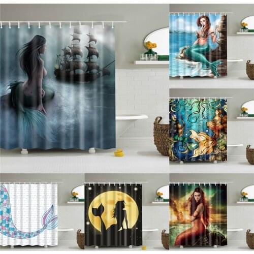 Cartoon Mermaid Shower Curtain Waterproof Bath Decor Shower Curtains Cute Custom Blinds With Hooks Accept Wholesale