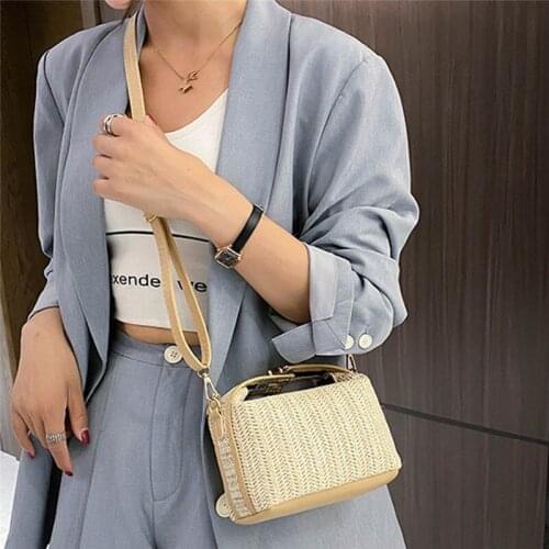 Lady Vintage Small Straw Messenger Bag Crossbody Bag Woven Boho Beach HandBags Travel Purses Simple Bag Bohemia Bags