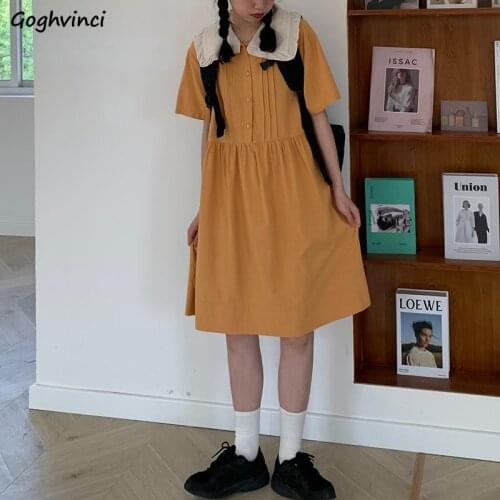 Women Short Sleeve Dress Patchwork Peter Pan Collar Elastic Waist Loose Slim All-match 2XL Preppy Sweet Leisure Holiday Beach