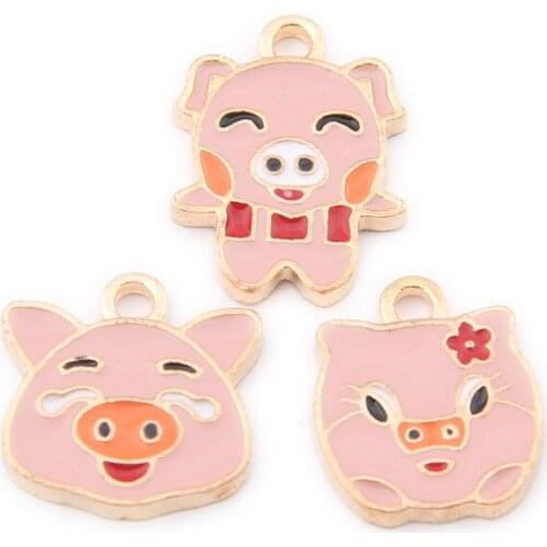 10pcs Enamel Pink Pig Family Charms for Cute Earring Bracelet Necklace Pendant Jewelry Making DIY Alloy Drop Oil Accessory