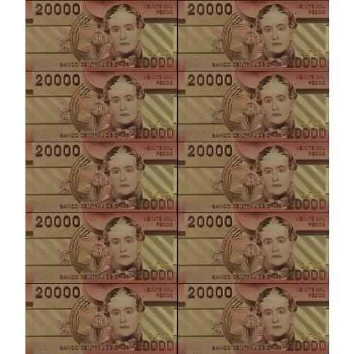 10pcs/lot New Products Home Decor Chile 20000 Pesos Color Gold Banknote NEW Golden Bank Note Fake Money