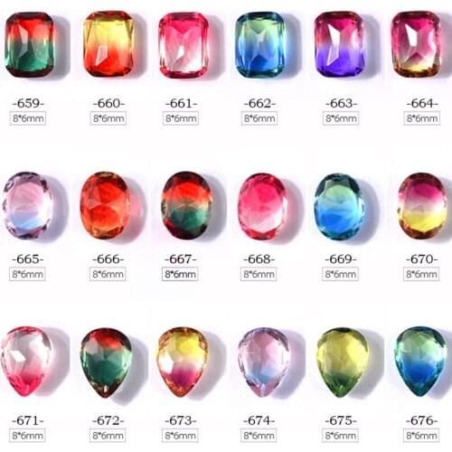 10pcs/bag 8*6mm Nail Jewerly Clear Flame Glass Rhinestones for Nails Oval/Rectangle/Waterdrop Glitter Diamond For Nail Art Decor