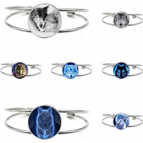2021 New Popular Wolf Totem Glass Tibetan Silver Opening Bracelet for Men and Women Charm Childrens Jewelry