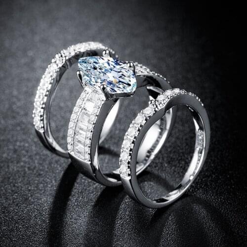 2021 luxury marquise 925 sterling silver wedding ring set africa bridal for women lady anniversary gift jewelry wholesale R5388