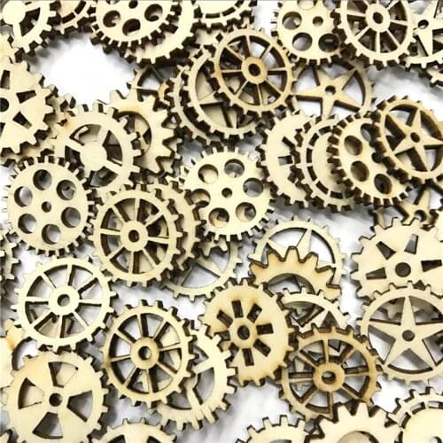 300PCS Mixed Round Hollow Wooden Craft Wheel Gear Pattern Scrapbooking Steam Punk Decoration Embellishments 15MM-40MM