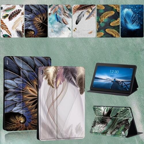 Tablet Case for Lenovo Tab M10 TB-X605F TB-X505F/Tab E10 TB-X104F TB-X104L PU Leather Stand Feather Series Pattern Cover+Stylus