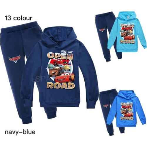 Childrens Long Sleeve Sweatshirt 2 Piece Set Disney 95 Cars Sports Suit Cartoon Print Boy Hoodie + Pants Kids Clothes 2-12Y