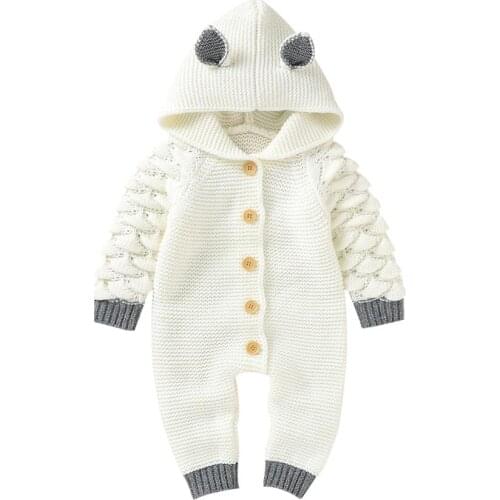 Baby Rompers Long Sleeve Newborn Bebes Girls Winter Jumpsuits Outfits Autumn Hooded Button Up Toddler Infantil Knitted Playsuit